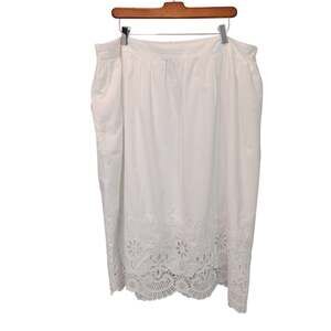 NWT Talbots Sz 18WP White Embroidered Poplin Fit & Flare Midi Skirt Pull On